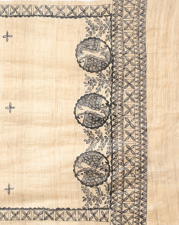 Silkmark Tussar Beige Madhubani Ethereal Dupatta & Black Top