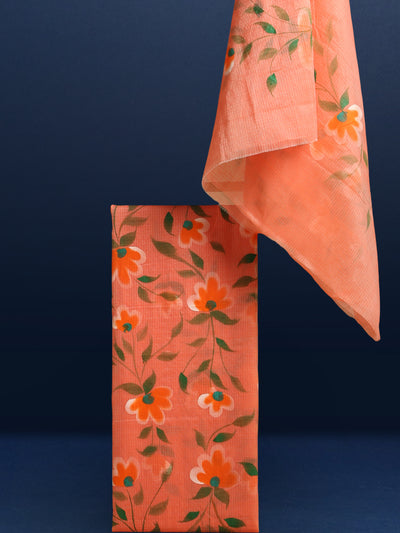 Kota Doria Pink Suit Material 2 Piece Hand Painted