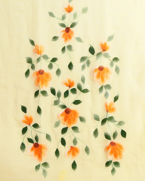 Handpainted Kota Doria Green Suit (Top & Dupatta)