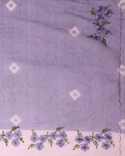 Bold Bandhej Kota Doria Embroidery Purple Saree Handdyed