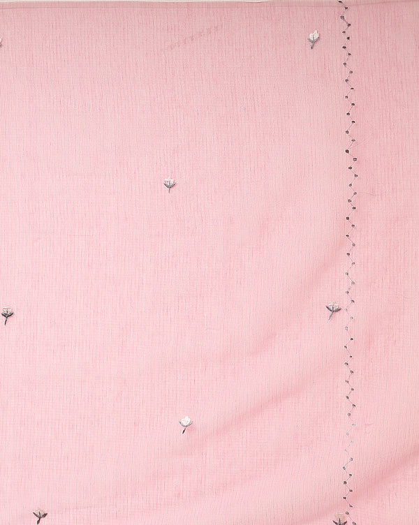 Embroidered Lustrous Kota Doria Pink Suit (Top+Dupatta)