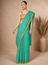 Kota Doria Pure Silk Green Saree Hand Dyed with Blouse-Indiehaat
