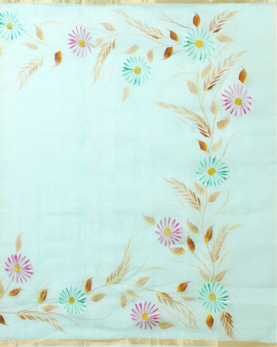 Handpainted Vibrant Kota Doria Blue Suit (Top & Dupatta)