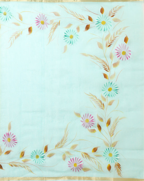 Handpainted Vibrant Kota Doria Blue Suit (Top & Dupatta)