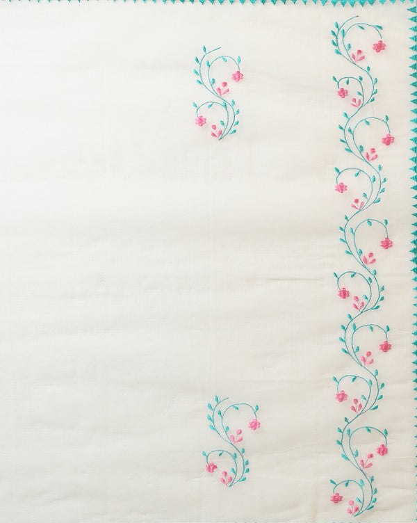 Embroidered Blushing Kota Doria Peach Suit (Top+Dupatta)