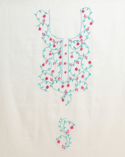 Embroidered Blushing Kota Doria Peach Suit (Top+Dupatta)