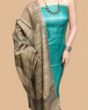 Silkmark Tussar Beige Madhubani Shining Dupatta & Green Top
