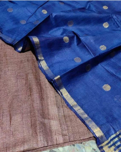 Silkmark Tussar Brown Top Katan Silk Blue Dupatta