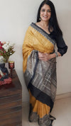 Silkmark Tussar Shining Madhubani Yellow & Black Saree