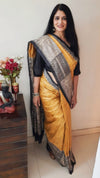 Silkmark Tussar Shining Madhubani Yellow & Black Saree