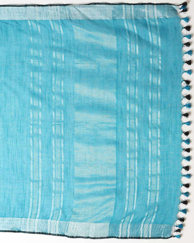 Serene Slub Linen Hand Dyed Blue Saree