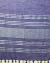 Slub Linen Hand Dyed Blue Saree with Contrast Blouse-Indiehaat