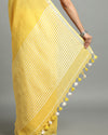 Gleaming Pure Linen Handloom Saree Embroidered Yellow