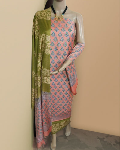 Katan Silk Adorable Blockprint Pink Suit