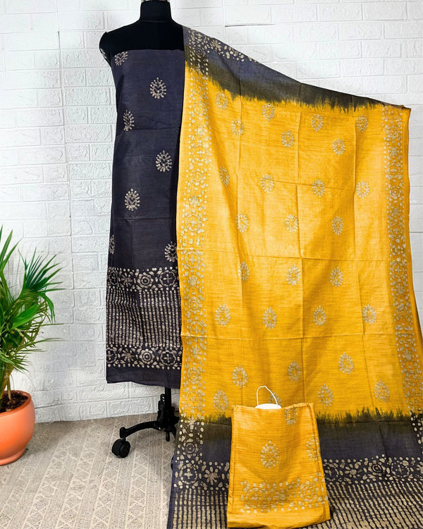 Intriguing Khadi Cotton Wax Batik Hand Dyed Black Suit