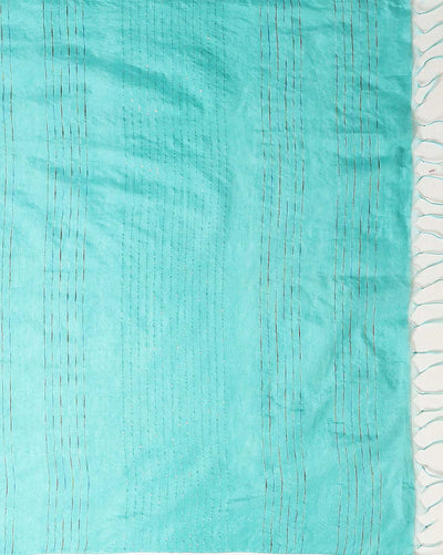 Kota Staple Silk Kantha Pallu Cadet Blue Saree