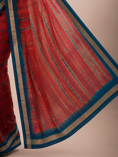 Pure Silk Kota Doria Multi Tye-Dye Sarees Red Color with running blouse-Indiehaat