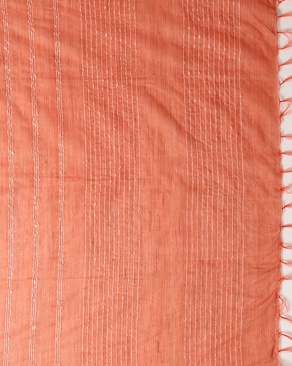 Bansbara Tussar Silk Kantha Handloom Saree Tacao Orange