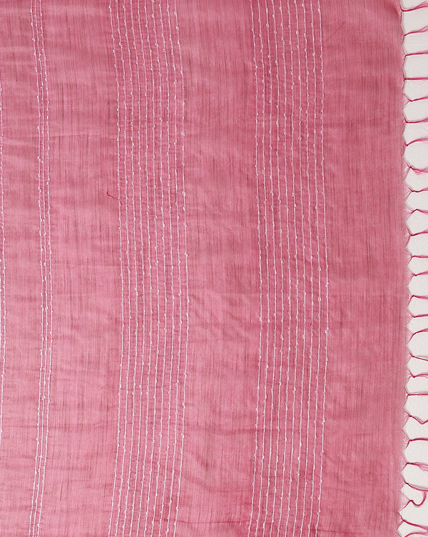 Bansbara Tussar Silk Kantha Handloom Saree Froly Pink