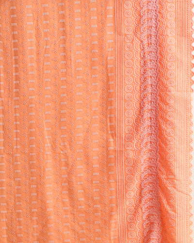 Embroidered Kota Doria Suit Orange (Top+Dupatta+Bottom)