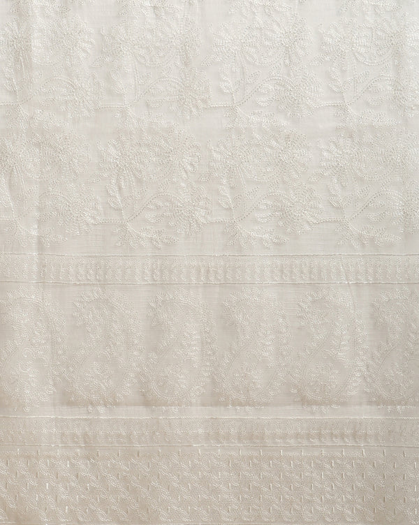 Embroidered Kota Doria Suit White (Top+Dupatta+Bottom)