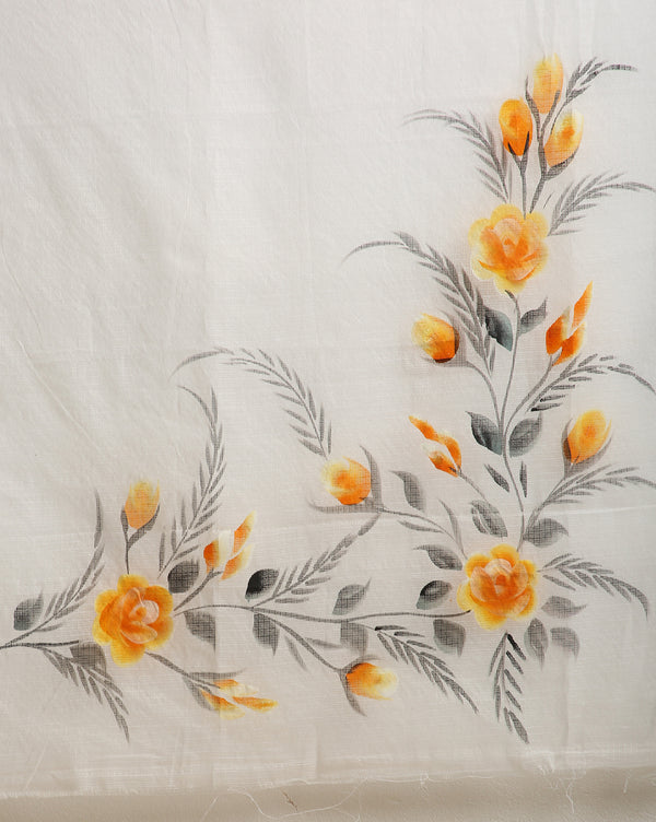 Handpainted Kota Doria Suit White (Top+Dupatta+Bottom)