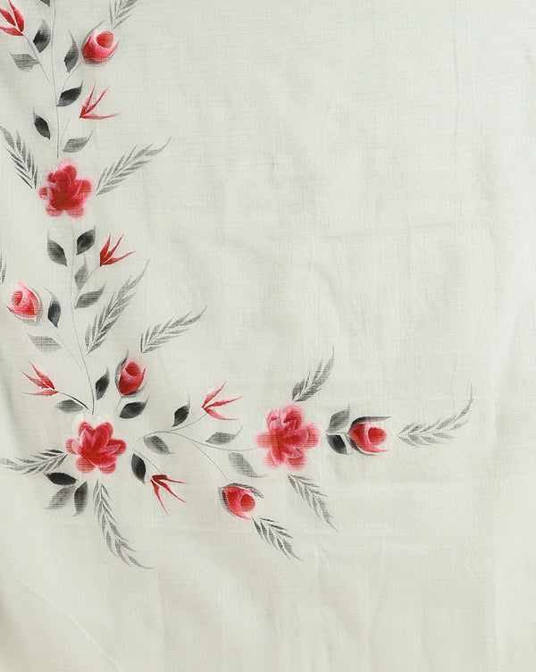 Handpainted Kota Doria Suit Gray (Top+Dupatta+Bottom)