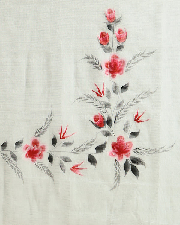 Handpainted Kota Doria Suit Gray (Top+Dupatta+Bottom)