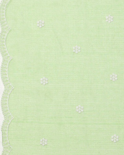 Kota Doria Sarees Embroidery Work Moss Green