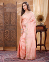 Silkmark Certified Unique Pure Tussar Cutwork Peach Saree