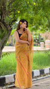 Golden Cotton Kota Doria Mustard Saree Handcrafted