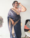 Striped Kota Slub Sequence Pallu Saree Hand Dyed Navy Blue