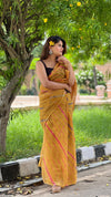 Golden Cotton Kota Doria Mustard Saree Handcrafted