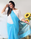 Silkmark Certified Pure Eri Silk Blue Saree with Running Blouse-Indiehaat