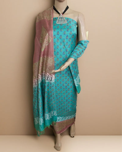 Katan Silk Poetic Blockprint Sea Green Suit