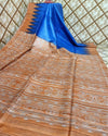 Silkmark Tussar Poised Madhubani Blue & Brown Saree