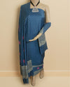 Katan Silk Glowing Blockprint Blue Suit