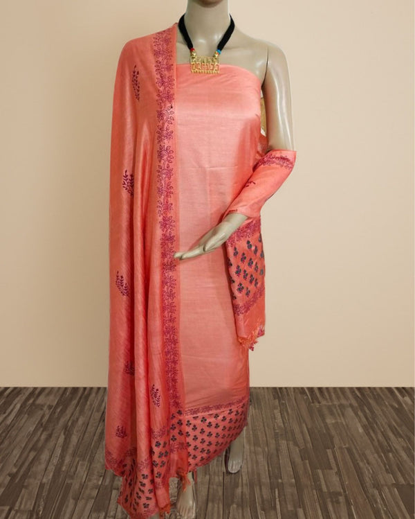 Katan Silk Blissful Blockprint Peach Suit