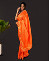 Silkmark Certifiied Pure Tussar Hand Cutwork Saree Orange Colour  (Tussar by Tussar Fabric)-Indiehaat