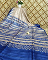 Silkmark Tussar Tranquil Blockprint Biege & Blue Saree