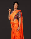 Silkmark Certifiied Pure Tussar Hand Cutwork Saree Orange Colour  (Tussar by Tussar Fabric)-Indiehaat