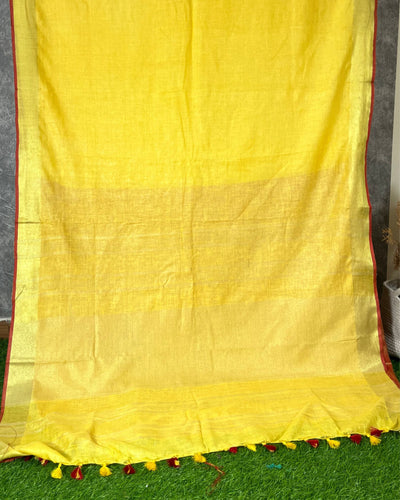 Empowering Handwoven Pure Linen Yellow Saree