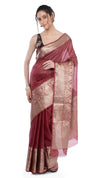 Harmonious Banarasi Silk Linen Maroon Handloom Saree