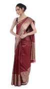 Harmonious Banarasi Silk Linen Maroon Handloom Saree