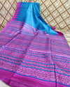 Silkmark Tussar Lucid Blockprint Blue & Pink Saree