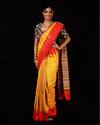 Silkmark Certified Tussar Silk Handloom Handblock Printed Mustard Yellow Saree with Blouse-Indiehaat