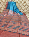 Silkmark Tussar Poetic Blockprint Blue & Brown Saree