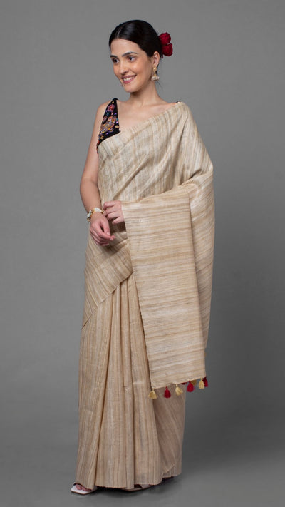 Silkmark Ghicha Tussar Thoughtful Beige Saree