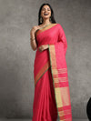 Enigmatic Handwoven Pure Linen Red Saree