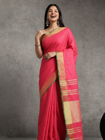Enigmatic Handwoven Pure Linen Red Saree